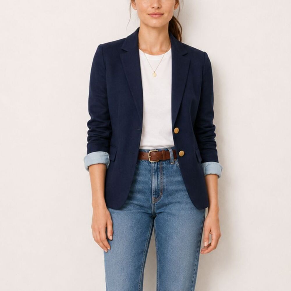 J.Crew Schoolboy Blazer Women’s 0 Navy Blue Wool Stretch Two Button Jacket